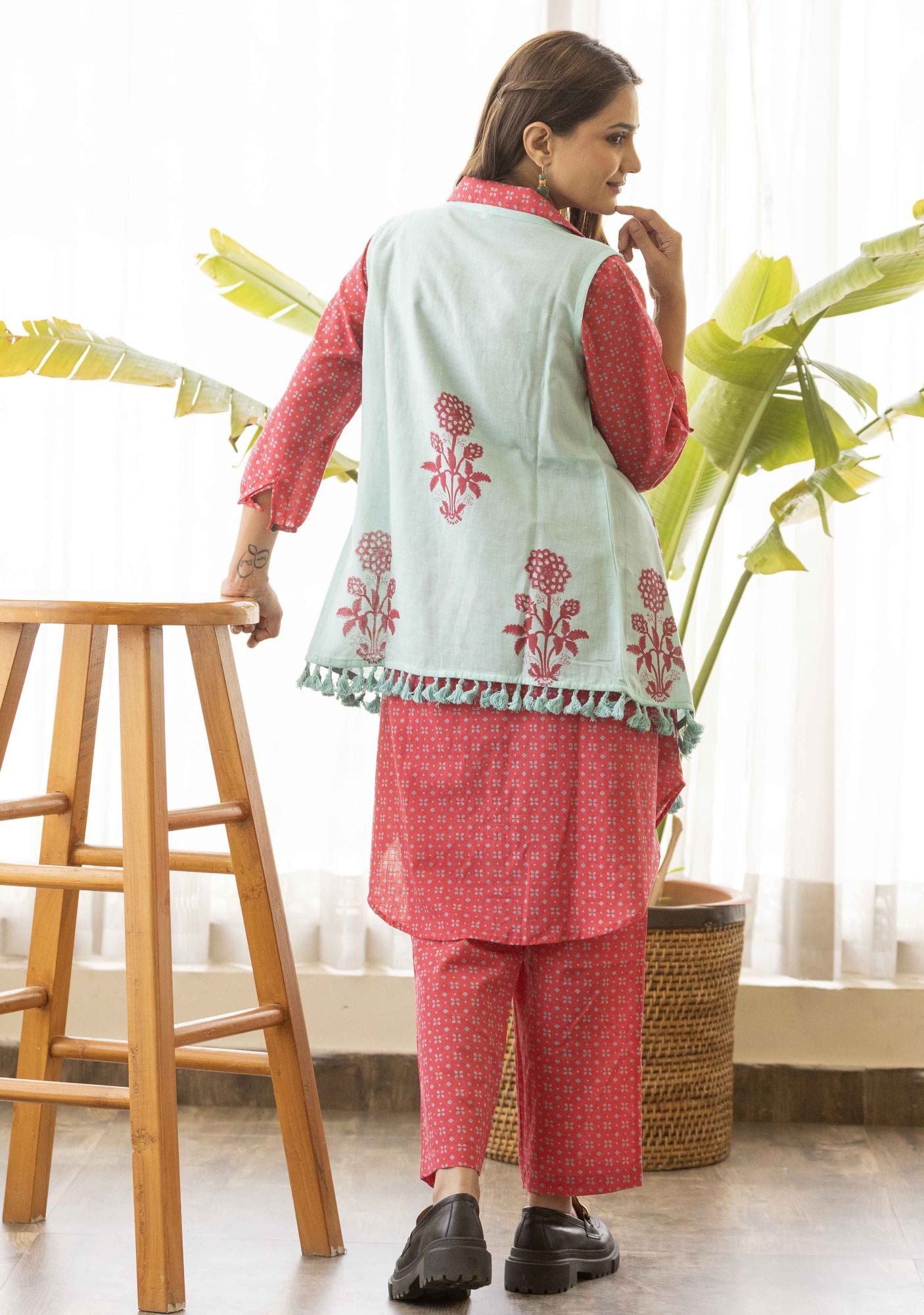 Amaranth Red Co-Ord Set with Jacket (set of 3)